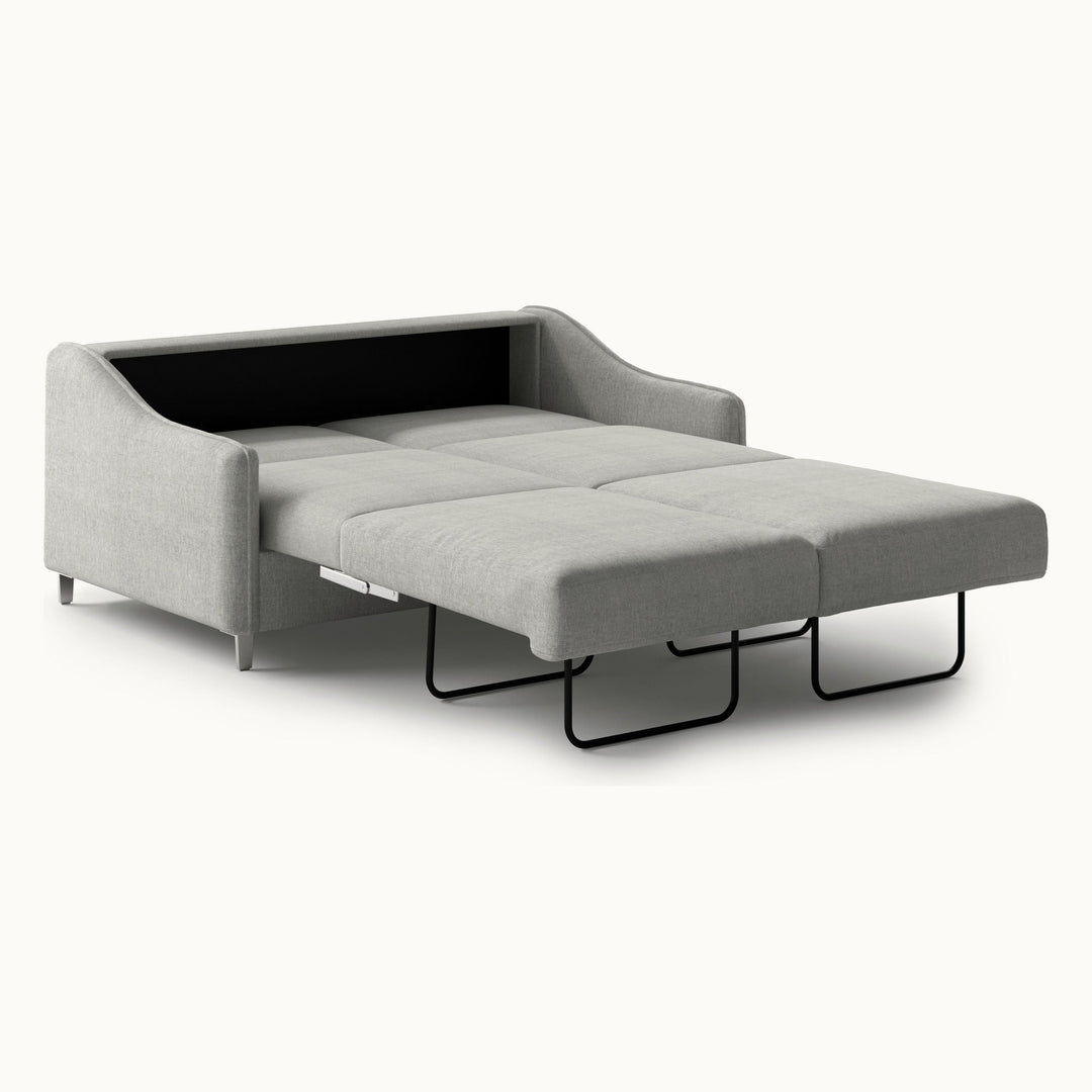 Ethos Queen Loveseat Sleeper in Oliver 173, Chrome legs — bed extended, angle view - What&