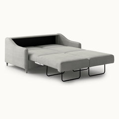 Ethos Queen Loveseat Sleeper in Oliver 173, Chrome legs — bed extended, angle view - What&