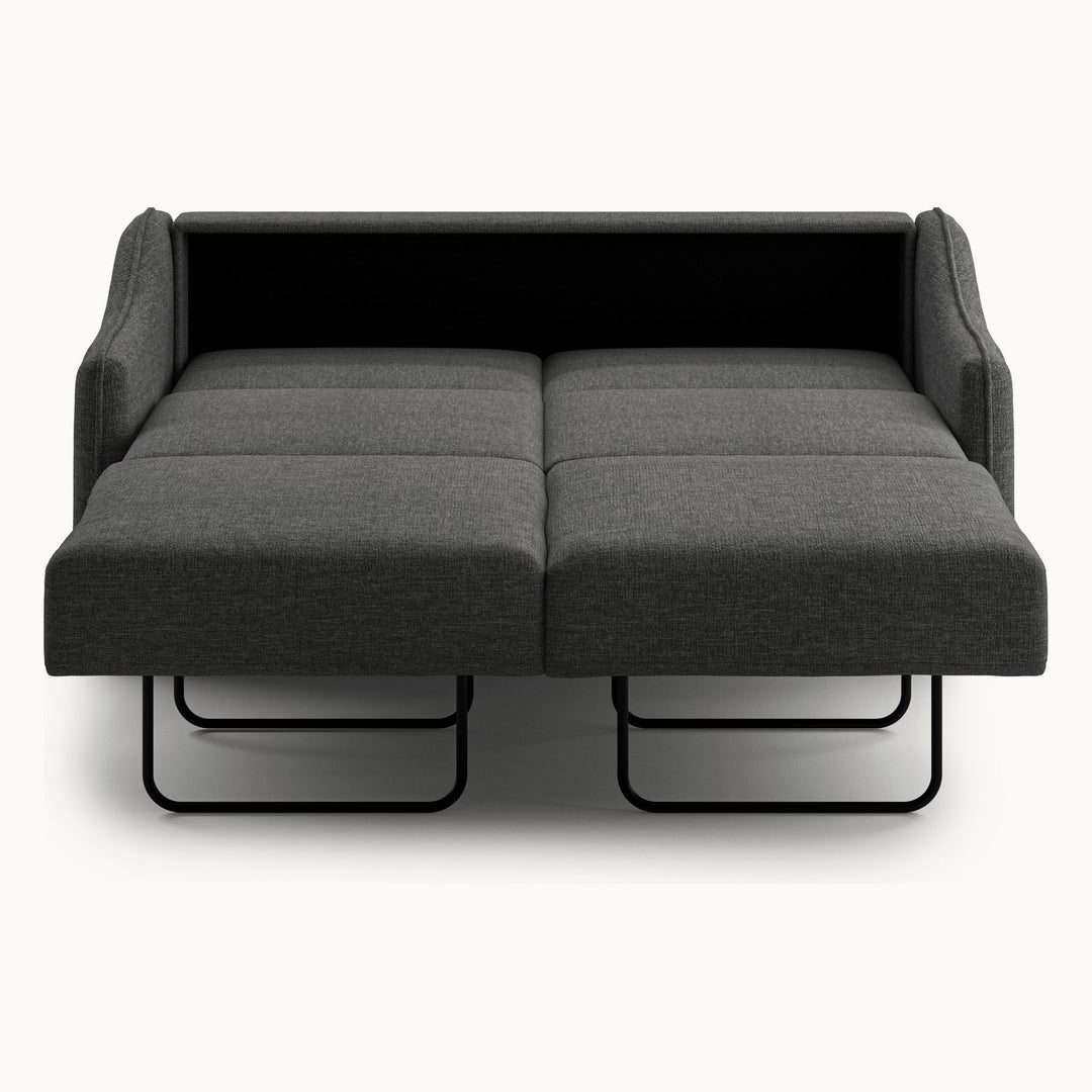 Ethos Queen Loveseat Sleeper in Oliver 515, Walnut legs — bed extended, front view - What&