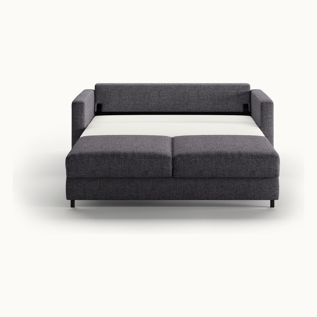 Fantasy Queen Loveseat Sleeper in Rene 04, Chrome legs — bed extended, front view - What&