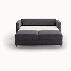 Fantasy Queen Loveseat Sleeper in Rene 04, Chrome legs — bed extended, front view - What&