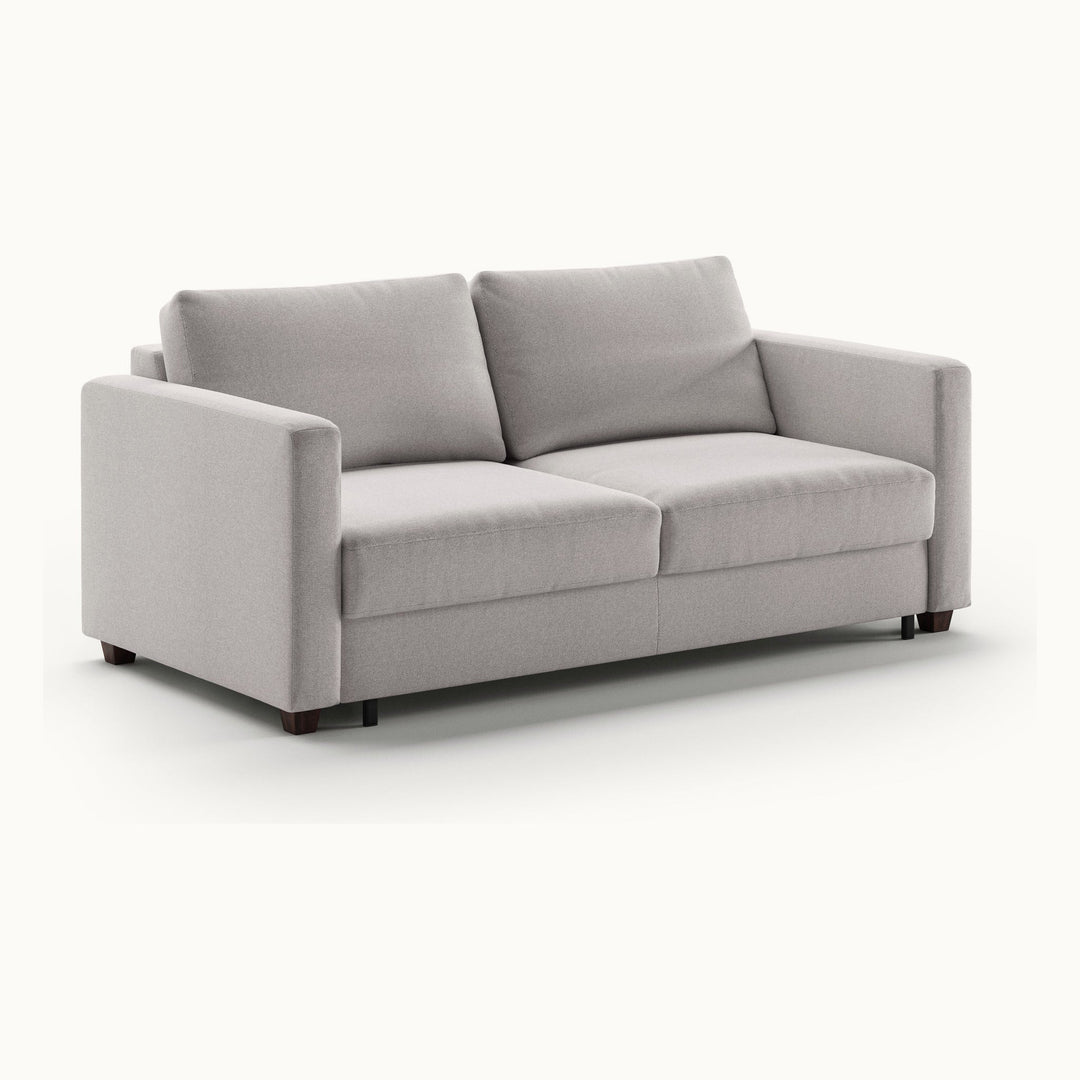 Fantasy Queen Loveseat Sleeper in Rene 01, Walnut legs — closed sofa, angle view - What&