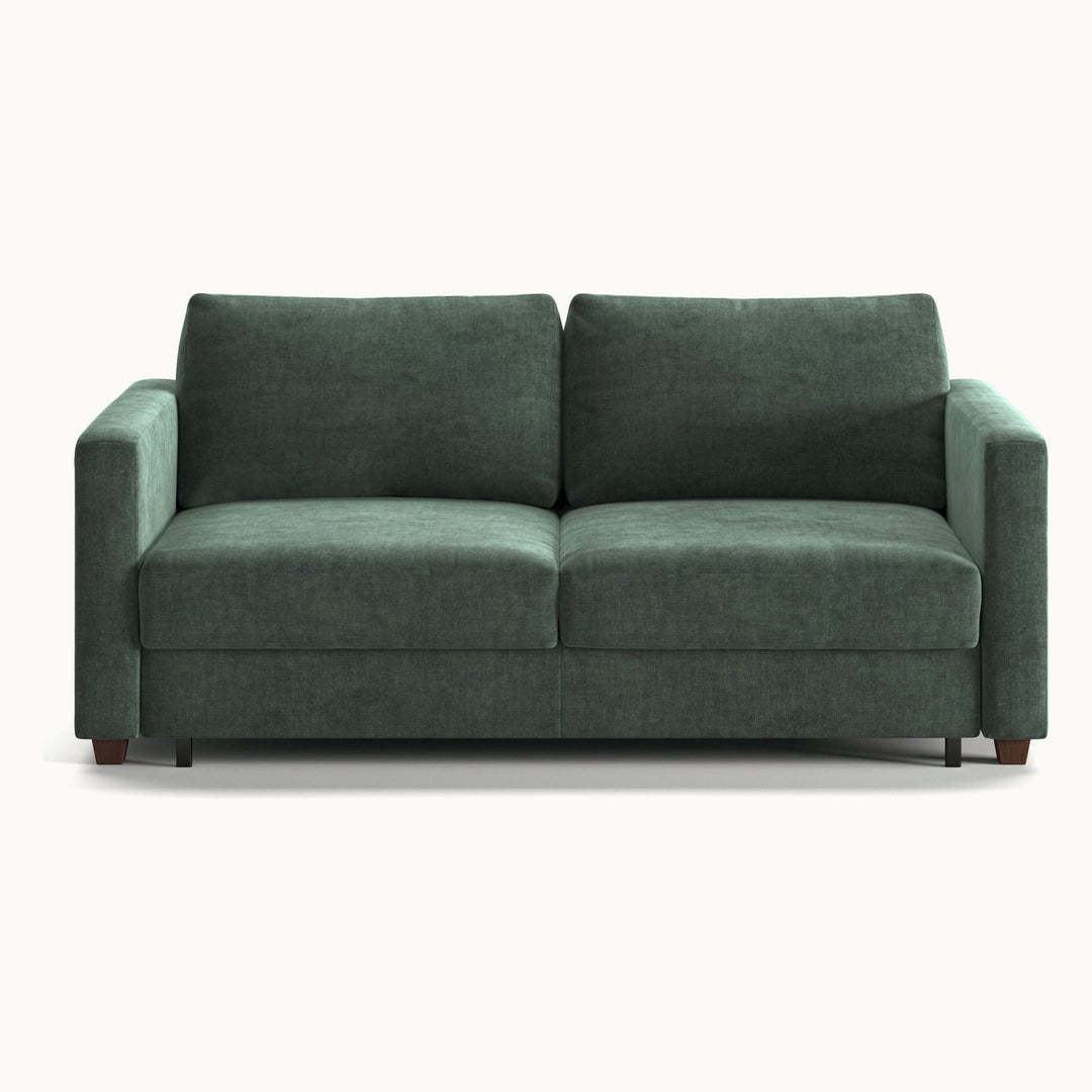 Fantasy Queen Loveseat Sleeper in Glamour 12, Walnut legs — closed sofa, front view - What&