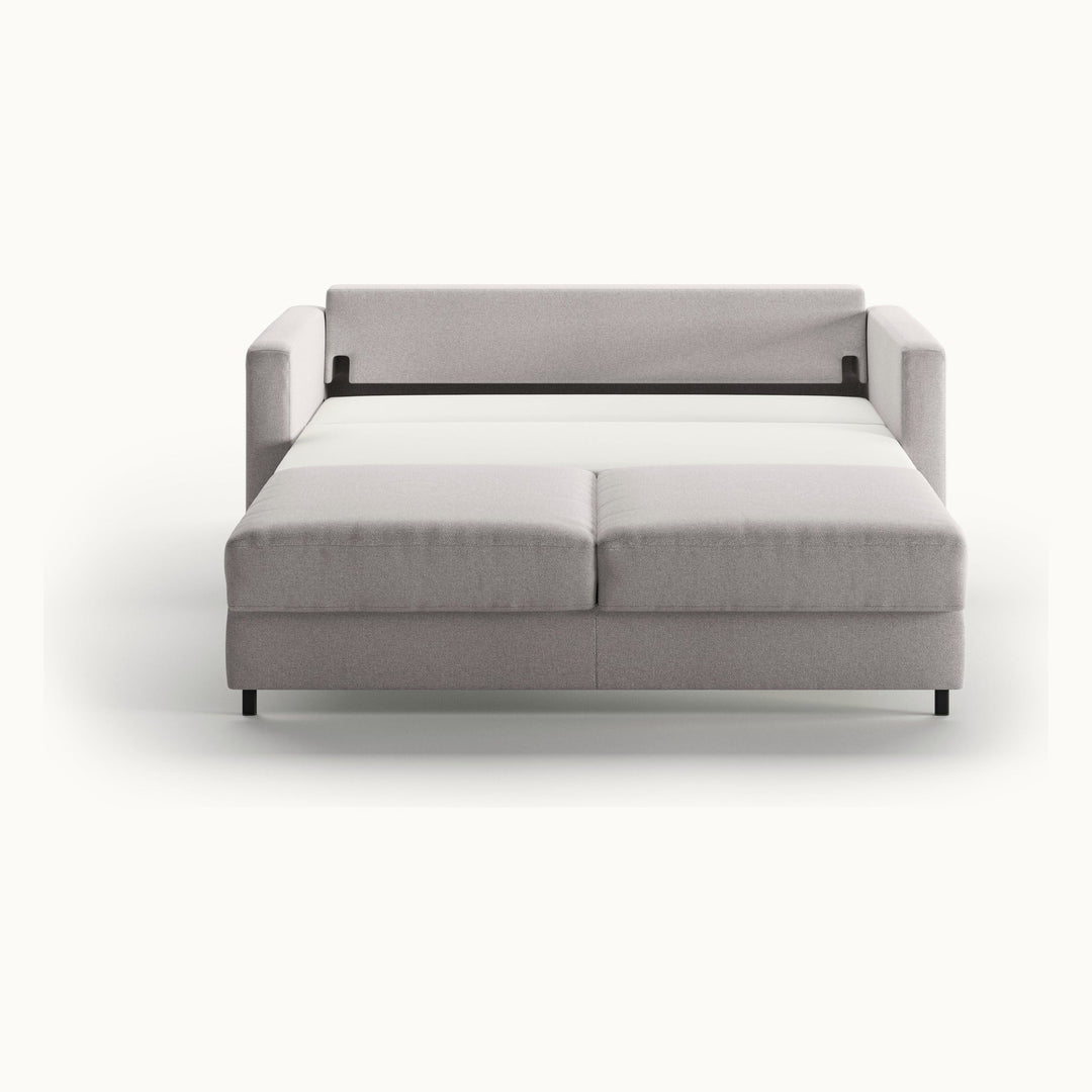 Fantasy Queen Loveseat Sleeper in Rene 01, Chrome legs — bed extended, front view - What&