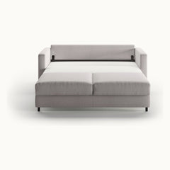 Fantasy Queen Loveseat Sleeper in Rene 01, Chrome legs — bed extended, front view - What&