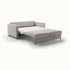 Fantasy Queen Loveseat Sleeper in Rene 01, Chrome legs — bed extended, angle view - What&