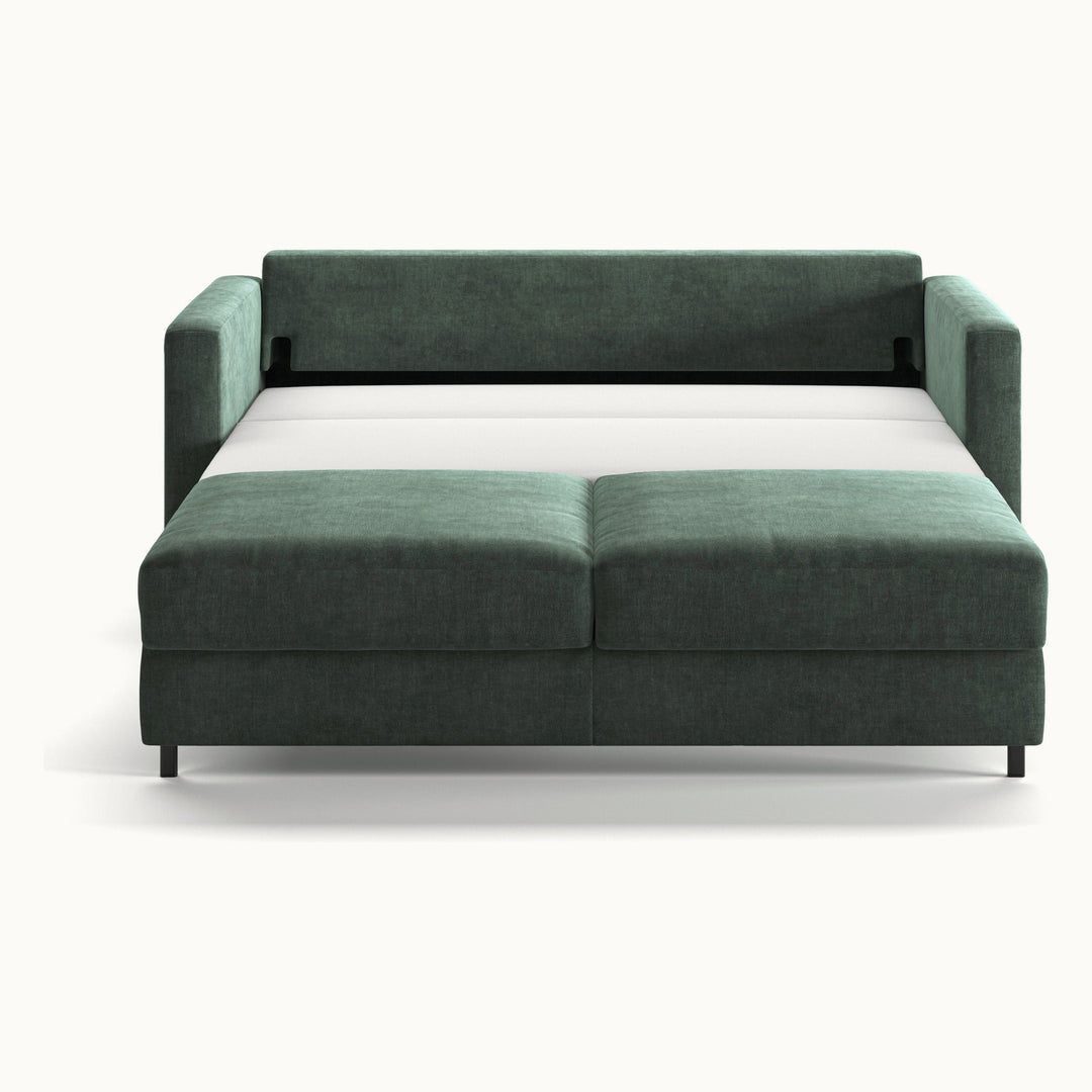 Fantasy Queen Loveseat Sleeper in Glamour 12, Walnut legs — bed extended, front view - What&