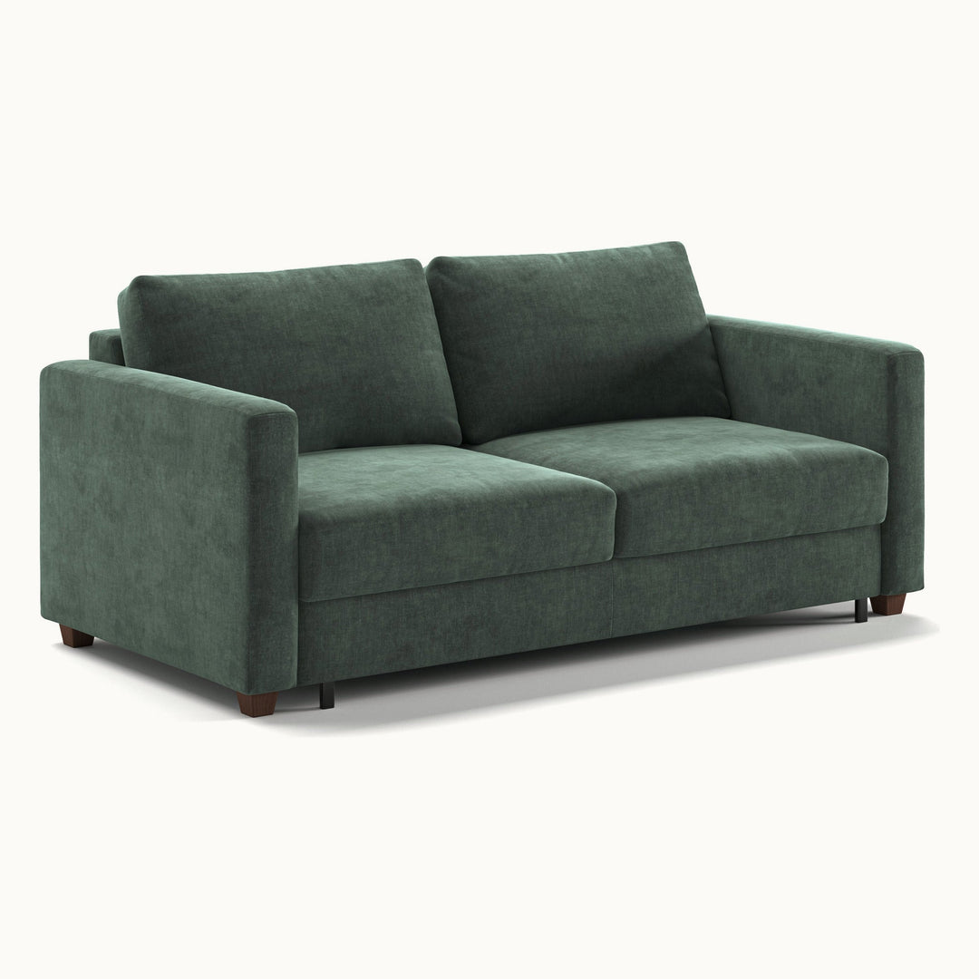 Fantasy Queen Loveseat Sleeper in Glamour 12, Walnut legs — closed sofa, angle view - What&