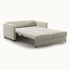 Fantasy Queen Loveseat Sleeper in Cerona 02, Smoked Birch legs — bed extended, angle - What&