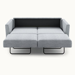 Monika Queen Loveseat Sleeper in Cerona 70, Oak legs — bed extended, front view - What&