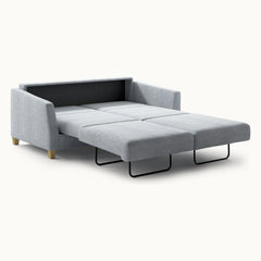 Monika Queen Loveseat Sleeper in Cerona 70, Oak legs — bed extended, angle view - What&