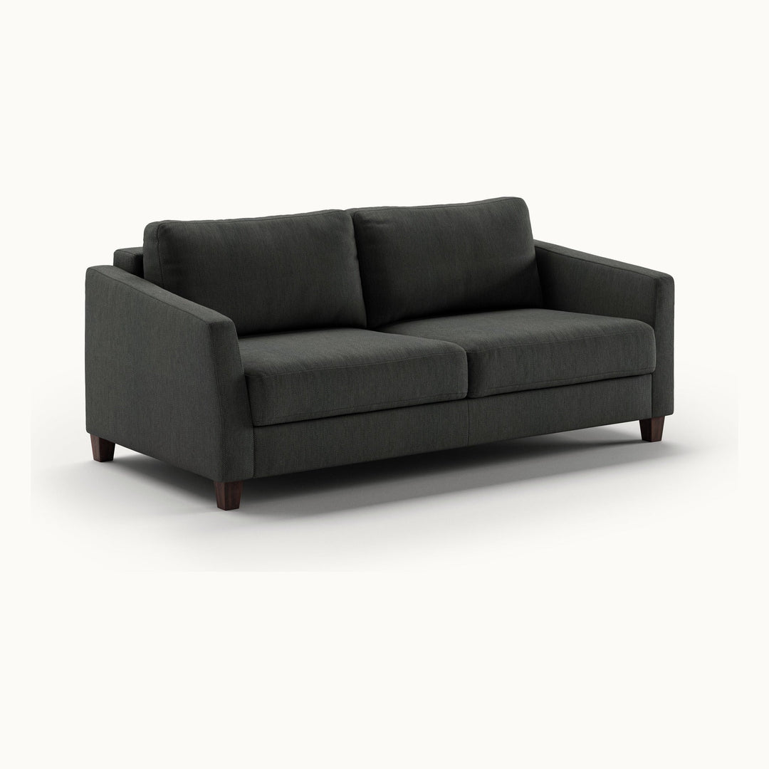 Monika Queen Loveseat Sleeper in Loule 630, Walnut legs — closed sofa, angle view - What&