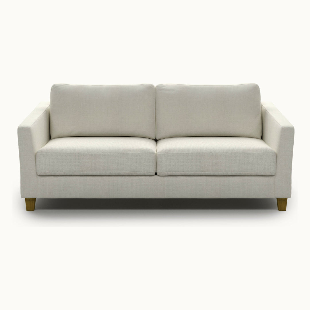 Monika Queen Loveseat Sleeper in Harmony 02, Oak legs — closed sofa, front view - What&