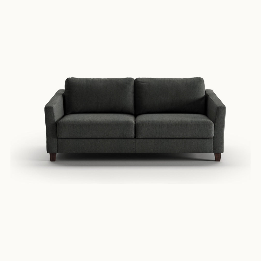 Monika Queen Loveseat Sleeper in Loule 630, Walnut legs — closed sofa, front view - What&
