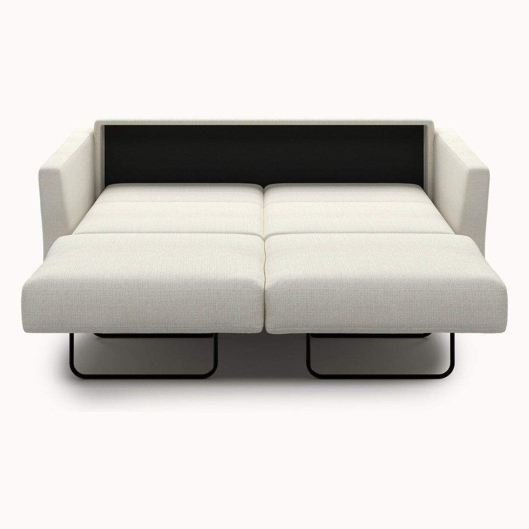 Monika Queen Loveseat Sleeper in Harmony 02, Oak legs — bed extended, front view - What&
