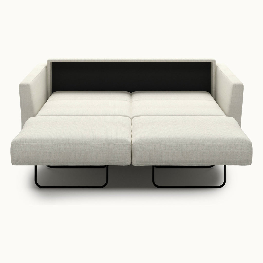 Monika Queen Loveseat Sleeper in Harmony 02, Chrome legs — bed extended, front view - What&