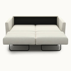 Monika Queen Loveseat Sleeper in Harmony 02, Chrome legs — bed extended, front view - What&