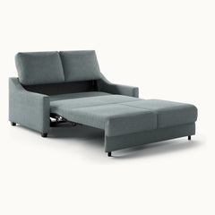 Nautica Queen Loveseat Sleeper in Zaro 72, Smoked Birch legs — bed extended, angle - What&