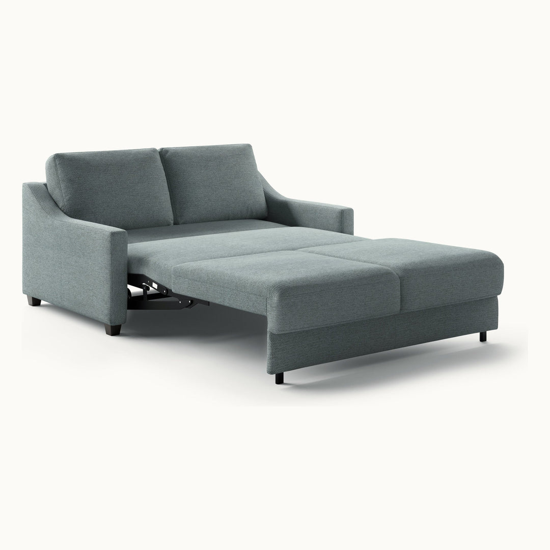 Nautica Queen Loveseat Sleeper in Zaro 72, Smoked Birch legs — bed extended, angle - What&