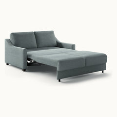 Nautica Queen Loveseat Sleeper in Zaro 72, Smoked Birch legs — bed extended, angle - What&
