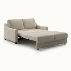 Nautica Queen Loveseat Sleeper in Zaro 03, Smoked Birch legs — bed extended, angle - What&