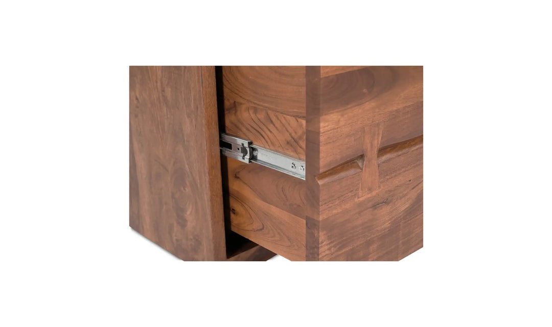 Madagascar Nightstand in Brown corner detail - brown live edge acacia nightstand by Moe&