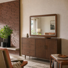Maderia Dresser Mirror Walnut styled in Portland 1960s Garden Home ranch living room - What&