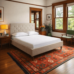 Madison Queen Bed Frame in Agnes Brown alternate angle - queen upholstered bed frame private label - Whats New Furniture Portland OR