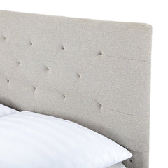 Madison Queen Bed Frame in Agnes Brown corner detail - queen upholstered bed frame private label - Whats New Furniture Portland OR