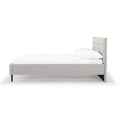 Madison Queen Bed Frame in Agnes Brown side view - queen upholstered bed frame private label - Whats New Furniture Portland OR