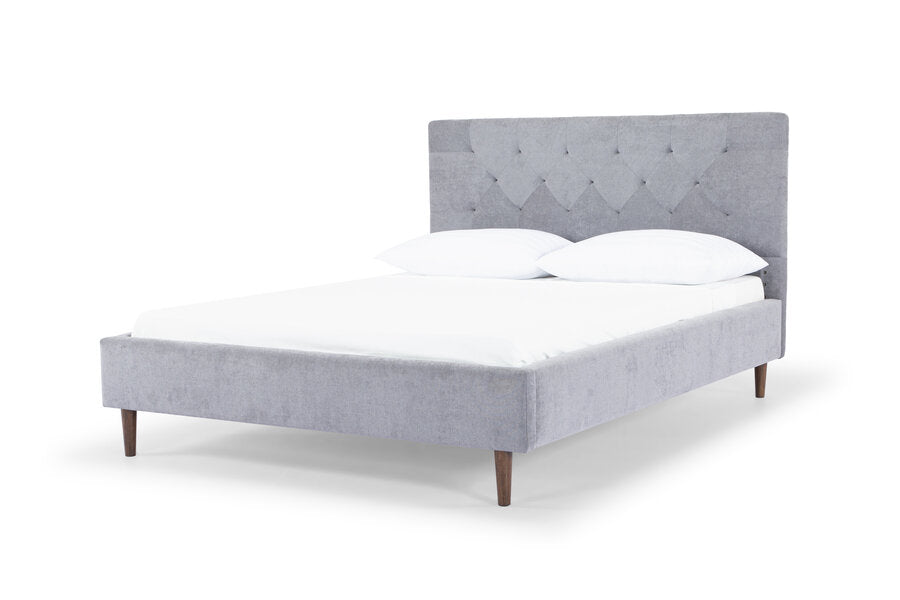 Madison Queen Bed Frame in Dine Dark Grey detail view - queen upholstered bed frame private label - Whats New Furniture Portland OR