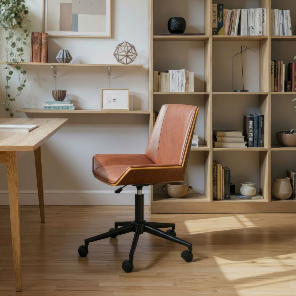 Maker Office Chair in Brown styled room setting - adjustable office chair by Zuo - Whats New Furniture Portland OR