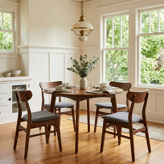 Malone Small Extendable Dining Table in walnut corner detail - extendable round dining table by Coaster - Whats New Furniture Portland OR