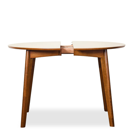 Malone Small Extendable Dining Table in walnut detail view - extendable round dining table by Coaster - Whats New Furniture Portland OR