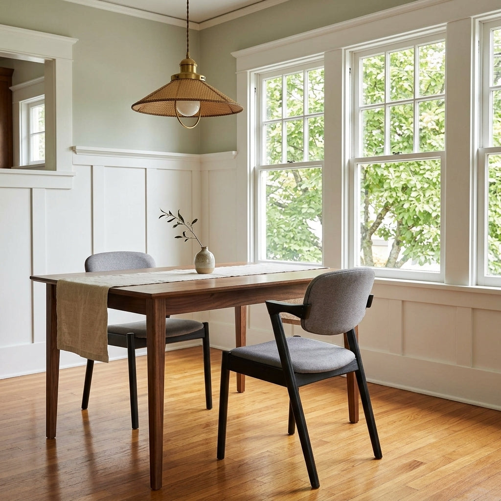 Malone Dining Chairs in walnut fabric detail - Danish mid-century dining chair by Coaster - Whats New Furniture Portland OR