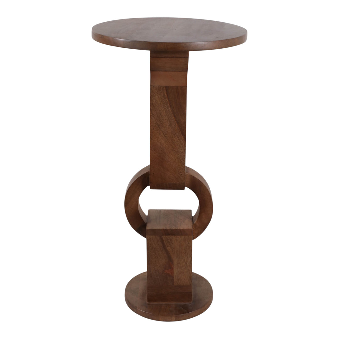 Mango Wood Ring Pedestal Drink Table 24", Honey front view - side table by Sagebrook Home - Whats New Furniture Portland OR