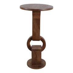 Mango Wood Ring Pedestal Drink Table 24", Honey front view - side table by Sagebrook Home - Whats New Furniture Portland OR