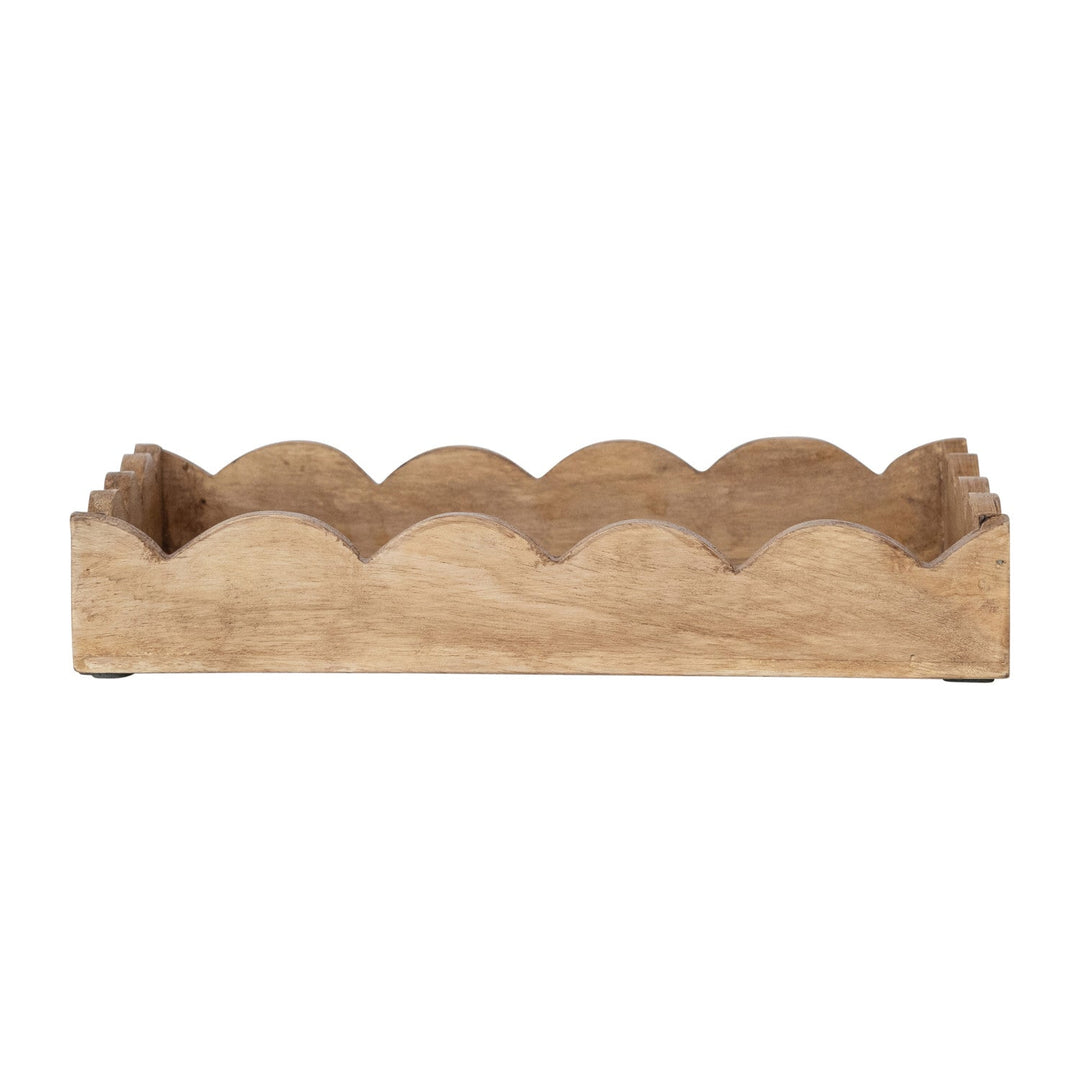 Mango Wood Scalloped Tray Natural - front view of the empty scalloped wood tray - Creative Co-Op - What&