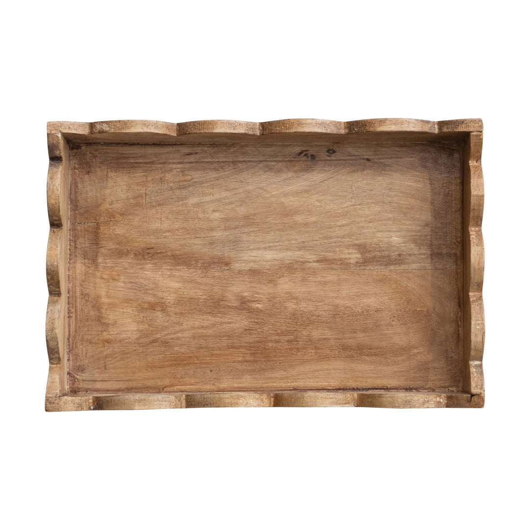 Mango Wood Scalloped Tray Natural - styled scalloped serveware detail - Creative Co-Op - What&