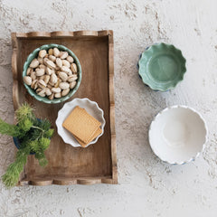 Mango Wood Scalloped Tray Natural - styled with small scalloped dishes - Creative Co-Op - What&