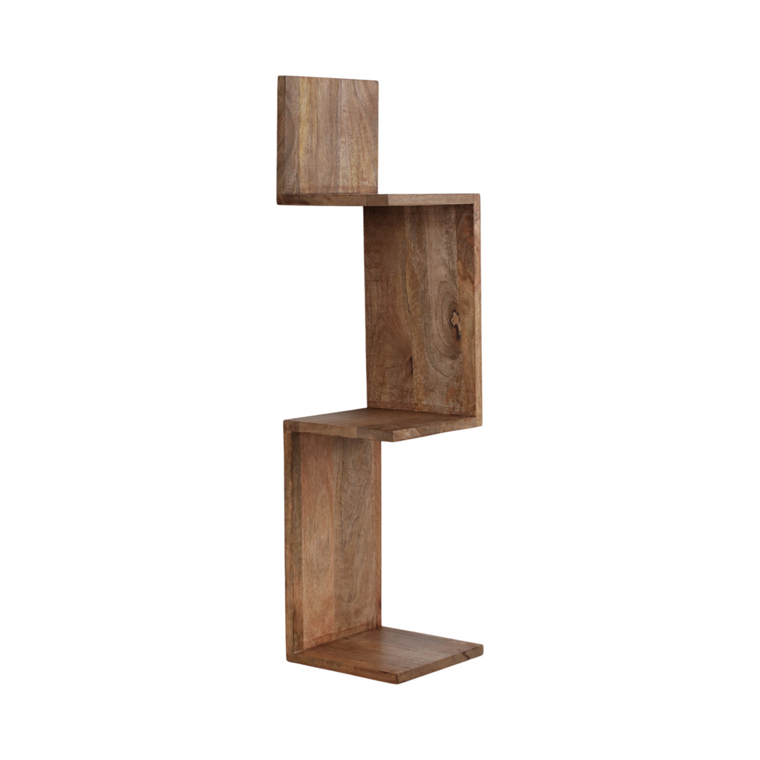Mango Wood Zig Zag Wall Shelf 33" angled view - wall shelf by Sagebrook Home - Whats New Furniture Portland OR