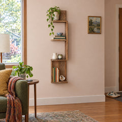 Mango Wood Zig Zag Wall Shelf 33" styled in a Portland living room - Whats New Furniture