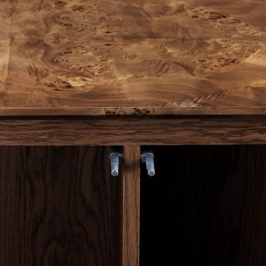 Mappa 3 Door Sideboard in Dark Brown Burl variant detail view - three door sideboard by LH Imports - Whats New Furniture Portland OR