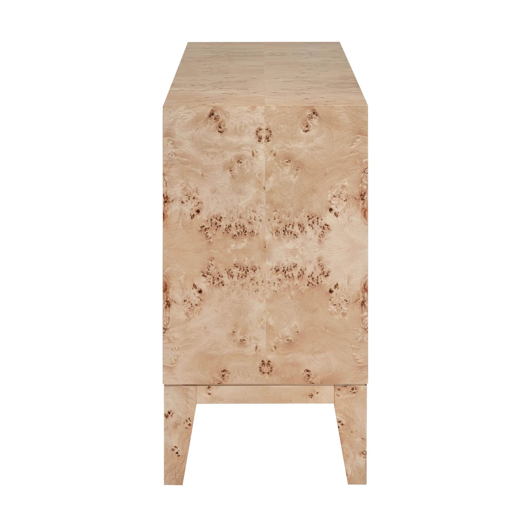 Mappa 3 Door Sideboard in Honey Blonde Burl side view - three door sideboard by LH Imports - Whats New Furniture Portland OR