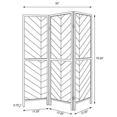 Marlene 3-Panel Room Divider Folding Screen in rustic tobacco detail view - rustic wood folding screen by Coaster - Whats New Furniture Portland OR