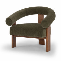 Marquam Accent Chair in Mohair Forest Green - angle view studio - What&