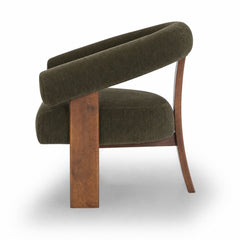 Marquam Accent Chair in Mohair Forest Green - side view studio - What&