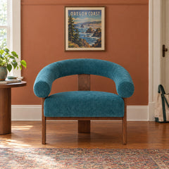 Marquam Accent Chair in Moss Turquoise in a styled Portland living room - Whats New Furniture Portland OR