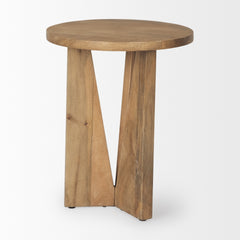 Mattius Accent Table in Light Brown side view - solid wood accent table - Whats New Furniture Portland OR