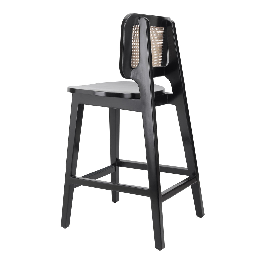 Maury Counter Stool w/ Rattan in Black variant back view - wood counter stool with rattan by NPD - Whats New Furniture Portland OR